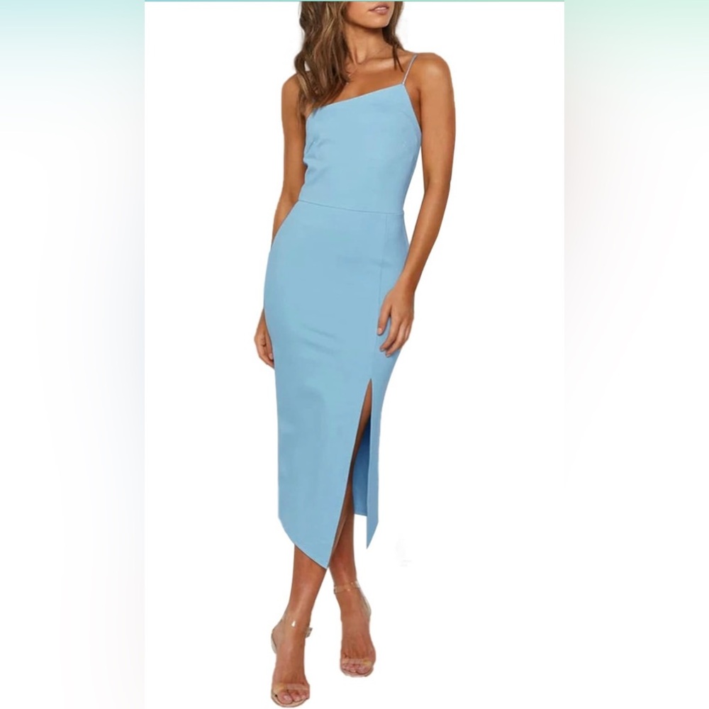 New Baby Blue Midi Bodycon Dress